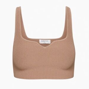Babaton Aritzia Sculpt Knit Notch Ribbed Crop Tank Top XS Tan Stretch